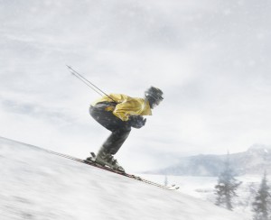 Speedy Skier Flying Down Slope